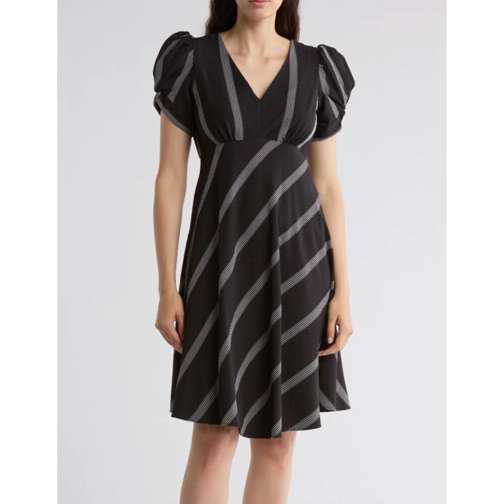CLEARANCE Calvin Klein Black & White Striped Fit and Flare Dress  Size 14